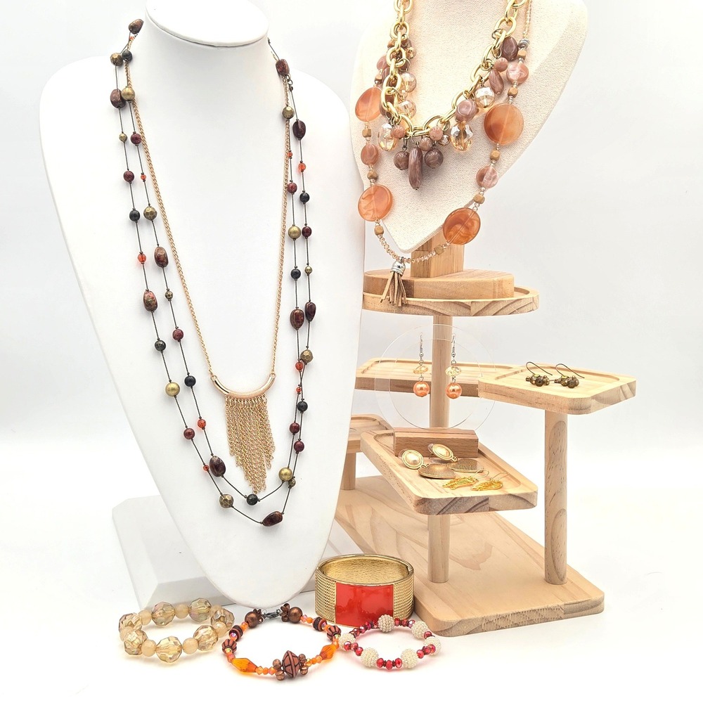 Apricot Glow Curated Jewelry Lot Peach Gold Warm Tone Set 12pc Mixed